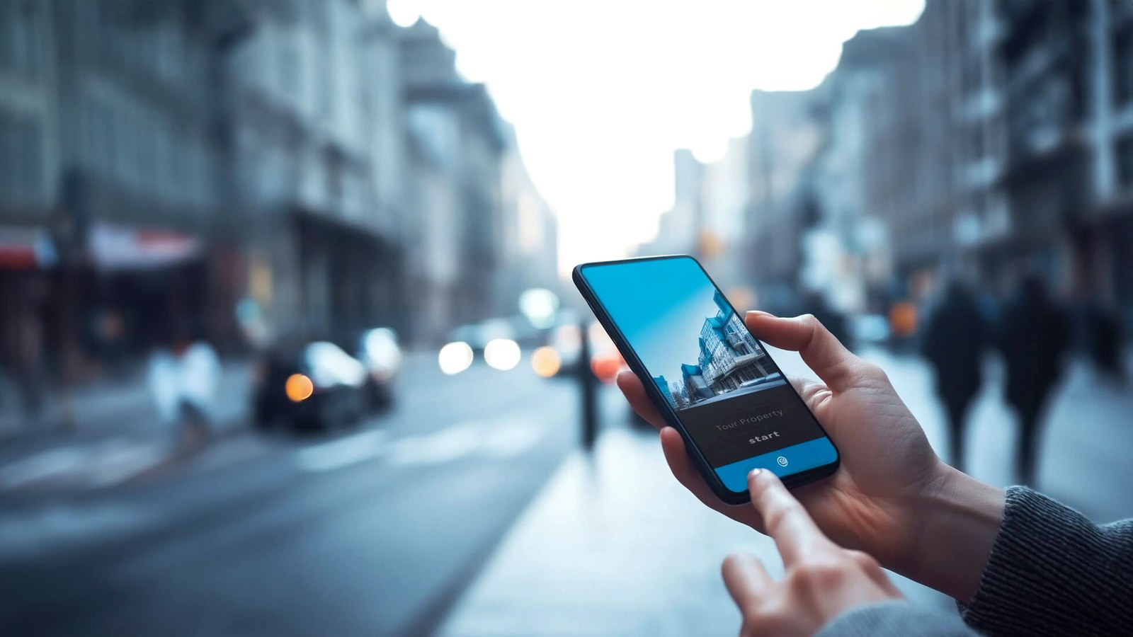 A renter using a phone to start a self guided apartment tour